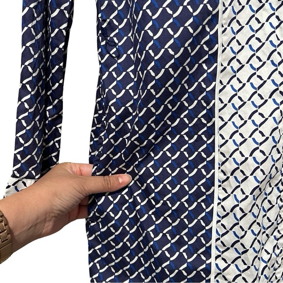 TOMMY HILFIGER Button Down Shirt Dress Geometric Print Blue Sz M - Picture 5 of 6